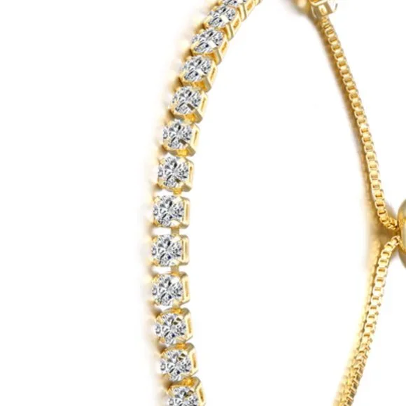 Swarovski Crystal Tennis Slider Bracelet w/ 14K Gold Overlay – Luxury Jewelry - Picture 5 of 6